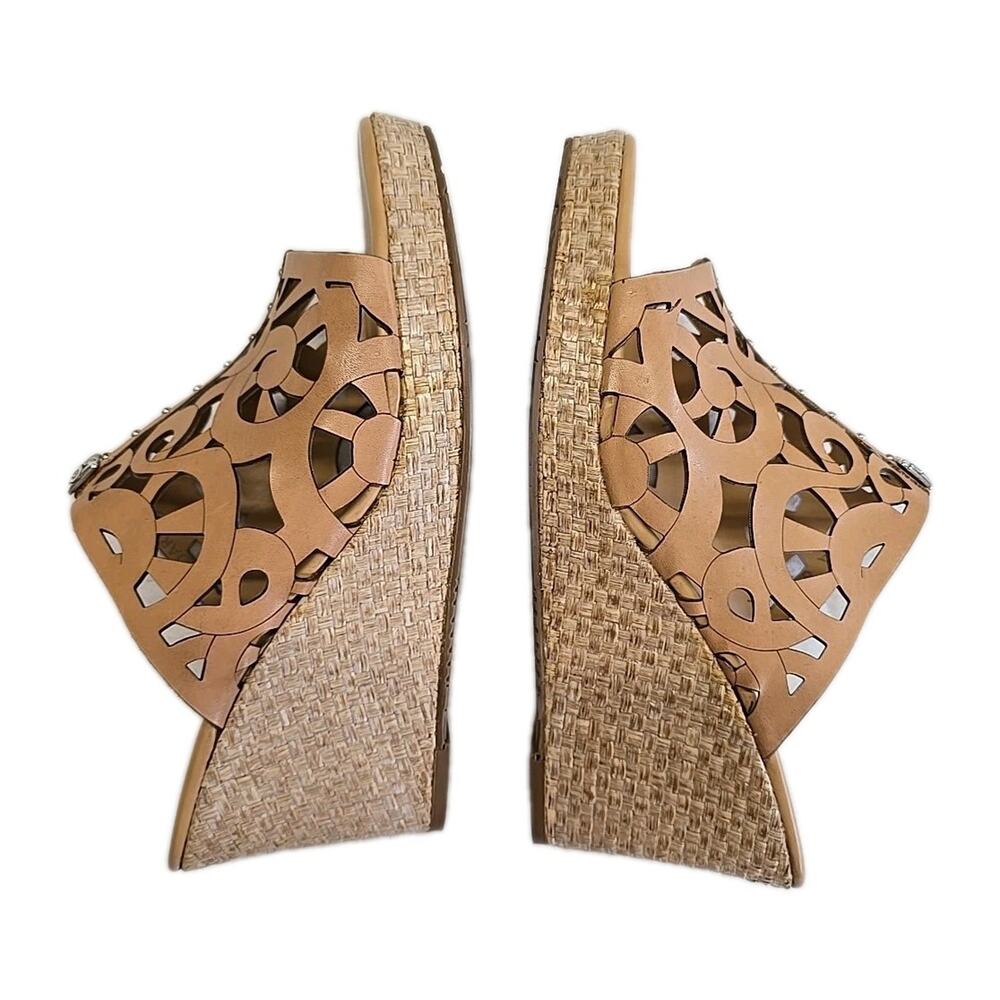 Brighton Daria Tan Leather Cutout Platform Wedge Sandals 8M Espadrille Brazil - Picture 9 of 12